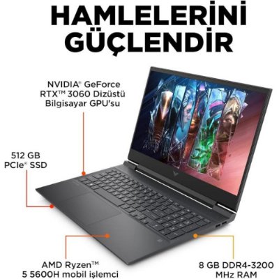 HP Victus 68P42EA Ryzen 5 5600H 8 GB 512 GB SSD RTX3060 16.1" Full HD Gaming Laptop - Teşhir