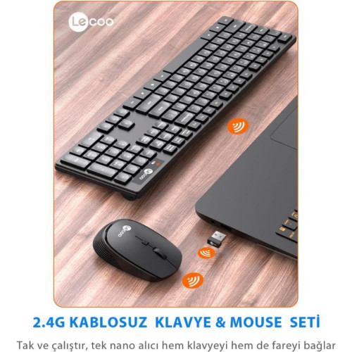 Lenovo Lecoo KM2001 Siyah Kablosuz Klavye Mouse Seti Teşhir