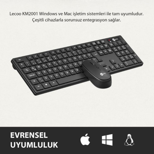 Lenovo Lecoo KM2001 Siyah Kablosuz Klavye Mouse Seti Teşhir