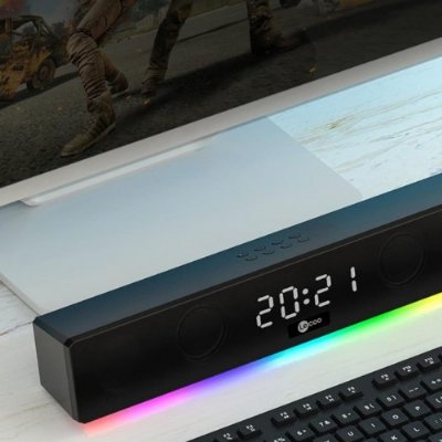 Lenovo Lecoo DS103 RGB Bluetooth Stereo Radyo + Saat/Alarm 10W Soundbar Speaker Siyah