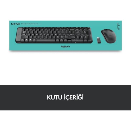 Logitech MK220 Kablosuz Klavye Mouse Set, Siyah, Q Klavye,-TEŞHİR