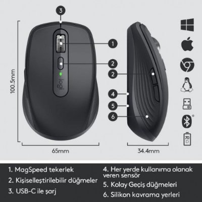 Logitech MX Anywhere 3 Kablosuz Mouse Siyah