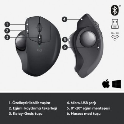 Logitech Mx Ergo Trackball 910-005179 Şarjlı Ergonomik Kablosuz Optik Mouse Teşhir