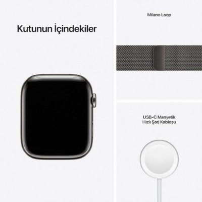 Apple Watch Series 7 GPS + Cellular 41mm Grafit Paslanmaz Çelik Kasa ve Milano Döngüsü Kordon Akıllı Saat(İthalatçı Garantili)