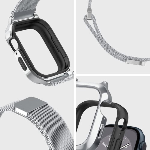 Spigen Apple Watch Seri 8/7 (41mm) ile Uyumlu Kılıf & Kayış Metal Fit Pro Silver - ACS04586 Outlet