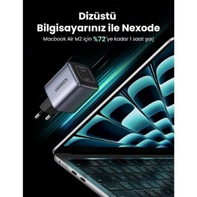 Ugreen Nexode 45W USB Type-C QC 4.0 PD GaN X 2 Portlu Hızlı Şarj Cihazı Space Gray